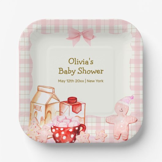 Mehr Milch & Cookie Gingham Winter Baby Dusche Pappteller (Vorderseite)