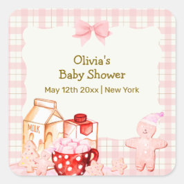 Mehr Milch & Cookie Gingham Winter Baby Dusche Quadratischer Aufkleber