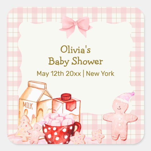 Mehr Milch & Cookie Gingham Winter Baby Dusche Quadratischer Aufkleber (Vorderseite)