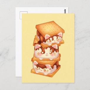 Mehr Schokolade und Marshmallow Katzen Postkarte