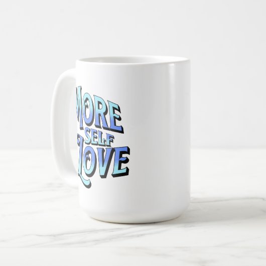 Mehr Selbst-Liebe-Tasse in Blau Kaffeetasse (Vorderseite Links)