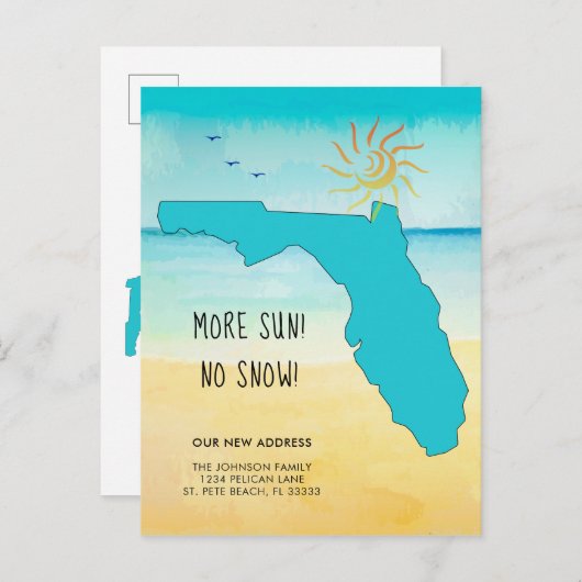 Mehr Sonne! Kein Schnee! Nach Florida überführt Ankündigungspostkarte (Vorne/Hinten)