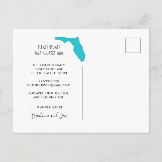 Mehr Sonne! Kein Schnee! Nach Florida überführt Ankündigungspostkarte (Rückseite)