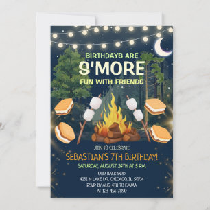 Mehr Spaß beim Lagerfeuer-S'mores-Geburtstagsfest Einladung