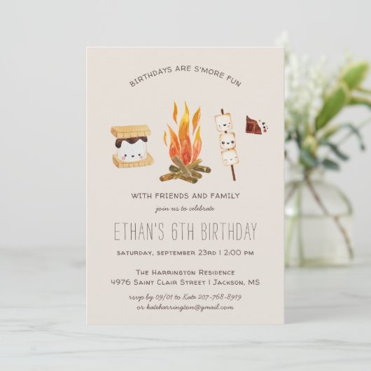 Mehr Spaß | Camping Birthday Party Einladung (Stehend Vorderseite)