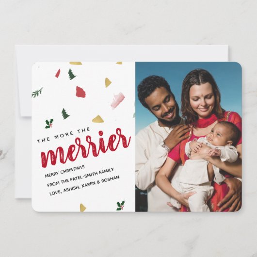 Mehr zum Merrier Holiday Baby Birth Ankündigung (Vorderseite)