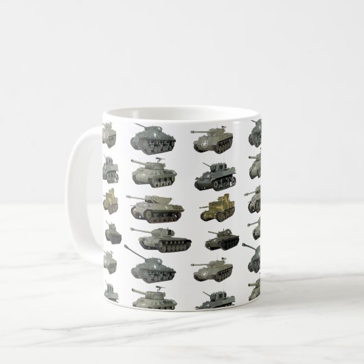 Mehrere amerikanische WW2-Tanks und gepanzerte Fah Kaffeetasse (Vorderseite Links)