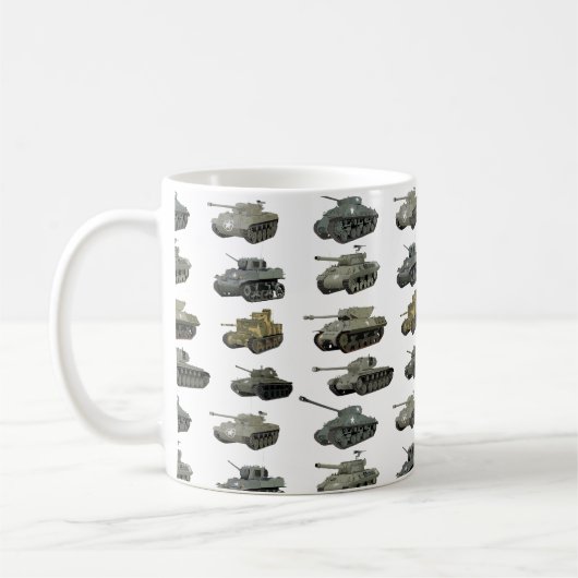 Mehrere amerikanische WW2-Tanks und gepanzerte Fah Kaffeetasse (Links)