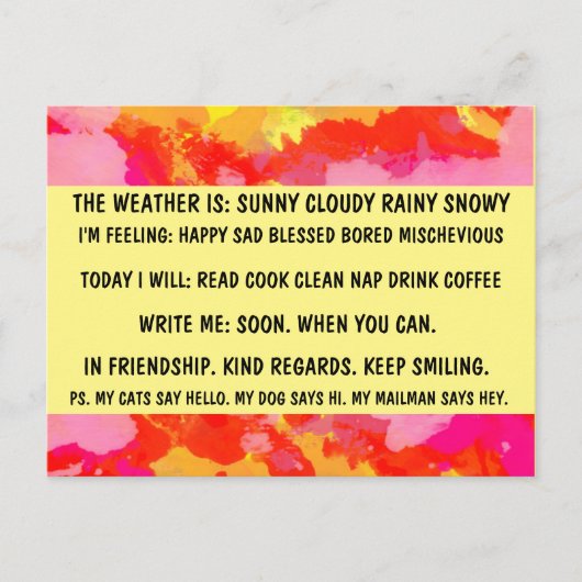 MEHRERE AUSWAHL Funny Funny Faulenzer Person Retro Postkarte (Vorderseite)