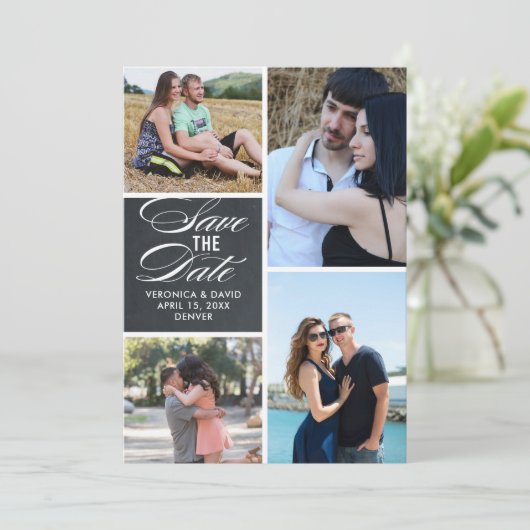 Mehrere Bilder Hochzeitsportrait speichern das Dat Save The Date (Stehend Vorderseite)