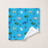 Mehrere Dinosaurier-Arten im türkisfarbenen Hinter Badhandtuch Set (Waschlappen)