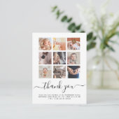 Mehrere Foto Collage Chic Script Baby Vielen Dank Postkarte (Stehend Vorderseite)