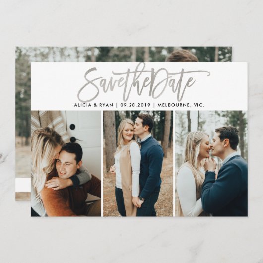 Mehrere Fotos Save the Date silbern (Vorne/Hinten)