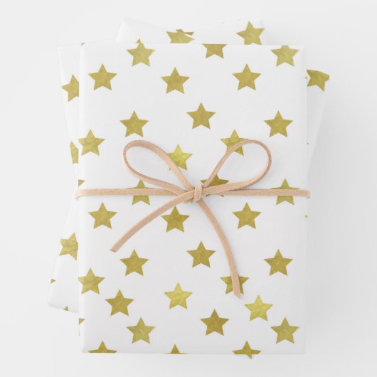 Mehrere goldene Sterne auf weißem Hintergrund Geschenkpapier Set (Beispiel)