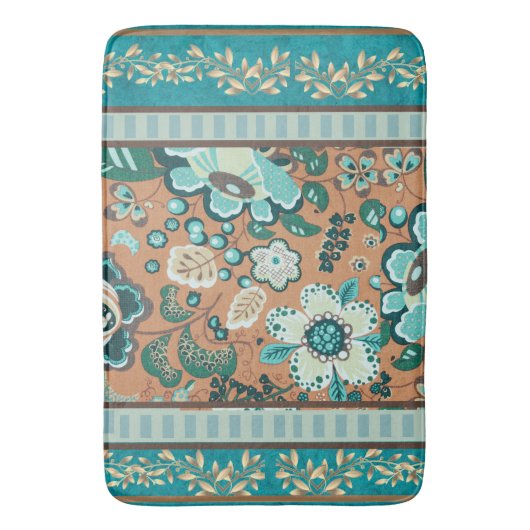 Mehrere Muster, Aquamarin, Grün, Rost, Gold, Blume Badematte (Vorderseite Vertikal)