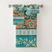 Mehrere Muster, Aquamarin, Grün, Rost, Gold, Blume Badhandtuch Set (Insitu)