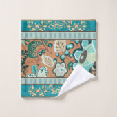 Mehrere Muster, Aquamarin, Grün, Rost, Gold, Blume Badhandtuch Set (Waschlappen)