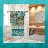 Mehrere Muster, Aquamarin, Grün, Rost, Gold, Blume Badhandtuch Set