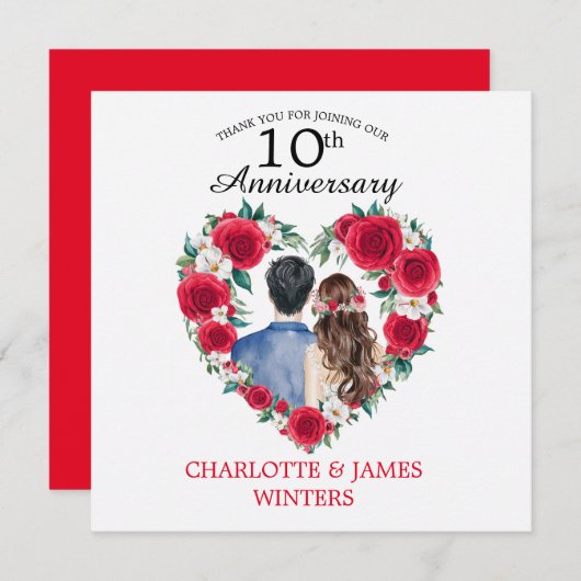 Mehrere Rose Aquarell 10. Hochzeitstag Dankeskarte (Vorne/Hinten)