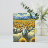 Mehrere Schafe im Sonnenblumenfeld Van Gogh Postkarte (Stehend Vorderseite)