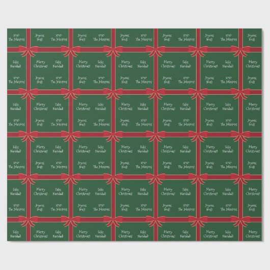 Mehrere Sprachen Frohe Weihnachten Rot und Grün Geschenkpapier (Flach)