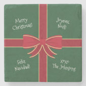 Mehrere Sprachen Frohe Weihnachten Rot und Grün Steinuntersetzer (Vorderseite)