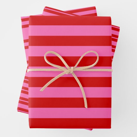 Mehrere Stripmuster DIY-Farben Rot-Rosa Geschenkpapier Set (Beispiel)