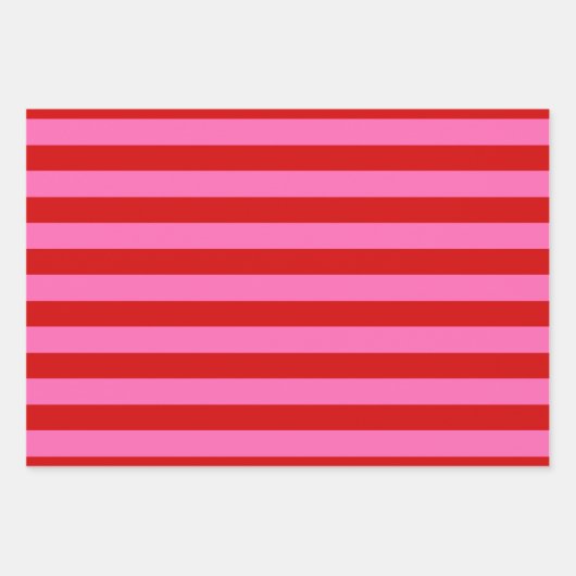 Mehrere Stripmuster DIY-Farben Rot-Rosa Geschenkpapier Set (Vorderseite)