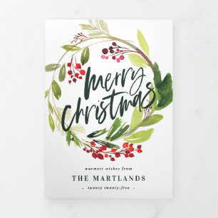 Mehrfach-Foto-Aquarell-Blumen + Blätter-Weihnachte Dreifach Gefaltete Urlaubskarte