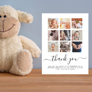 Mehrfach-Foto-Collage Chic Script Baby Danke Karte