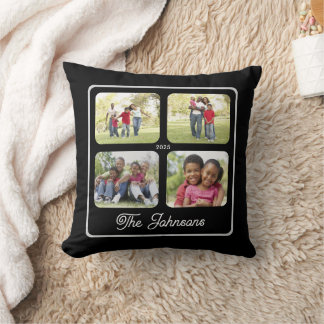 Mehrfach-Foto Familienname Elegante Kalligrafie Sc Kissen