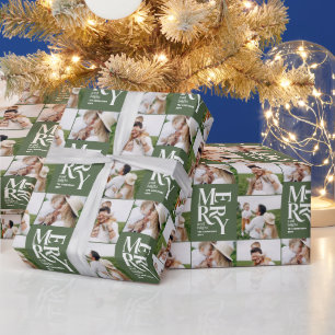 Mehrfach-Foto moderne farbenfrohe grüne Typografie Geschenkpapier