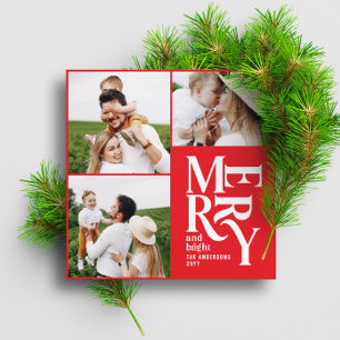 Mehrfach-Foto moderne farbenfrohe rote Typografie Feiertagskarte