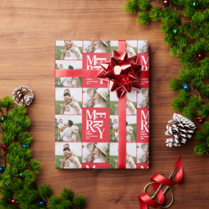 Mehrfach-Foto moderne farbenfrohe rote Typografie  Geschenkpapier