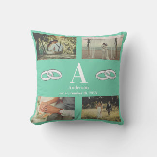 Mehrfach-Foto-Monogramm-Hochzeitsfamilien-Geschenk Kissen