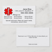 Mehrfache Allergie-Karten - Notfall Visitenkarte (Vorne/Hinten)