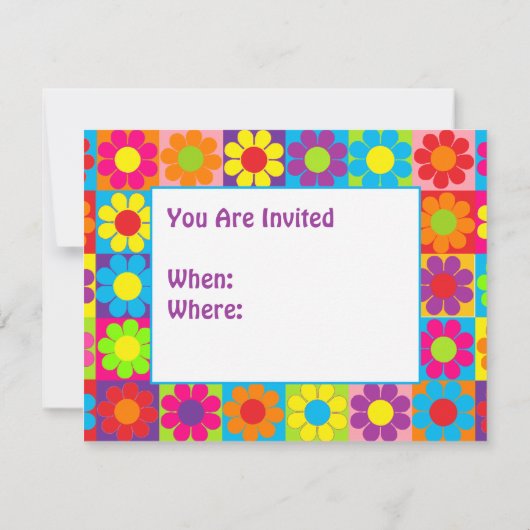 Mehrfache mehrfarbige Blume Power Einladung (Rückseite)