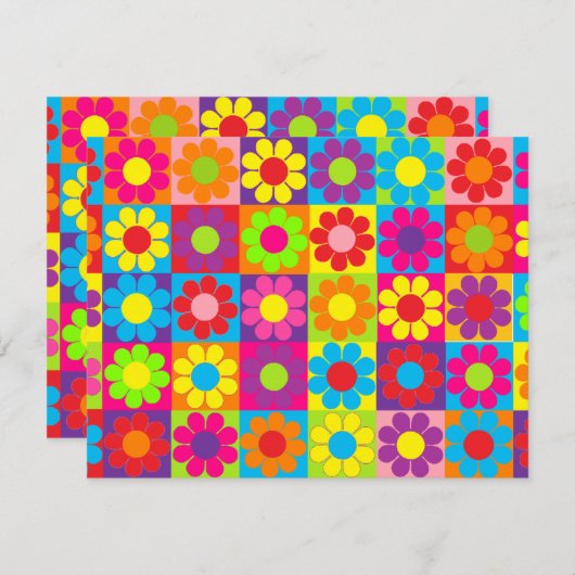 Mehrfache mehrfarbige Blume Power Einladung (Vorne/Hinten)
