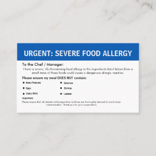 Mehrfache Nahrungsmittelallergie-Warnung Visitenkarte
