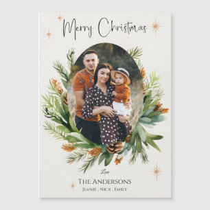 Mehrfamilienfotos Grüne Blätter Frohe Weihnachten Magnetkarte