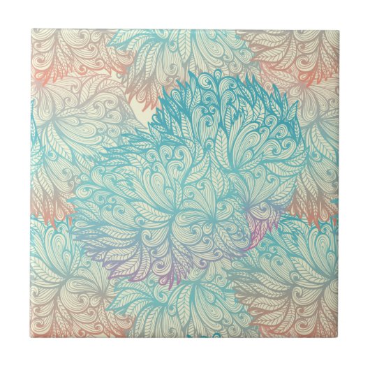 Mehrfarbenblumengekritzel-Muster Fliese (Vorderseite)