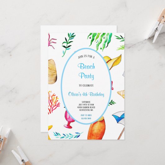 MEHRFARBENE STRANDPARTEI EINLADUNG (Vorderseite/Rückseite Beispiel)