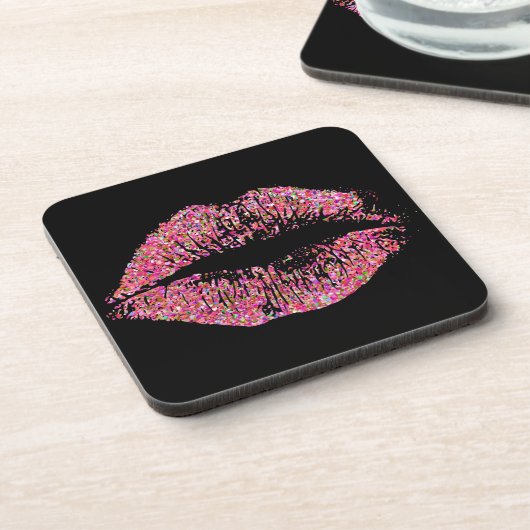 MehrfarbenGlitzer-Lippen #4 Getränkeuntersetzer (Linke Seite)