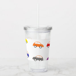 Mehrfarbenminiautos auf Weiß Acryltrinkbecher