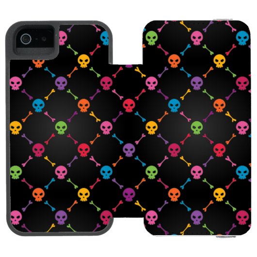 Mehrfarbenmuster mit den Schädeln Incipio iPhone Geldbeutel-Hülle (Folio Geöffnet)