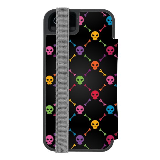 Mehrfarbenmuster mit den Schädeln Incipio iPhone Geldbeutel-Hülle (Folio Rückseite)