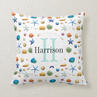 Mehrfarbenseemonogramm der seeMuschel-| Kissen