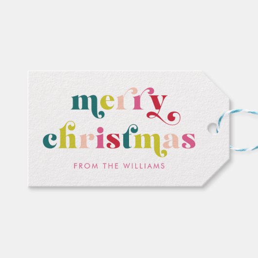 Mehrfarbig Moderne frohe Weihnachtsnamen Geschenkanhänger (Vorderseite (Horizontal))