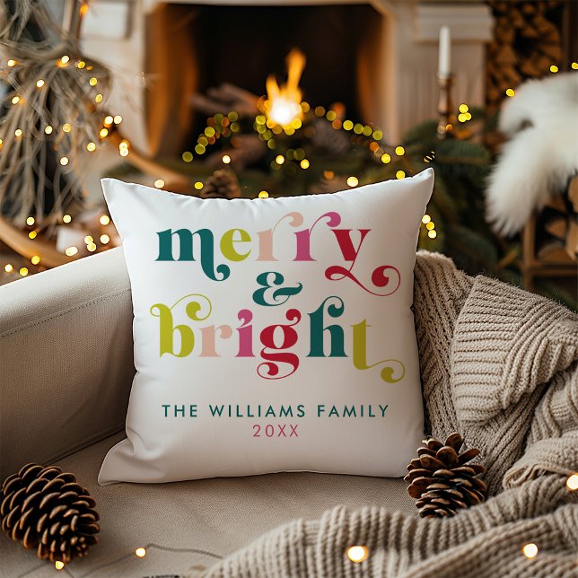 Mehrfarbig Moderne Weihnachten Kissen (Multi Colored Modern Merry & Bright Christmas Throw Pillow)