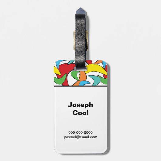 mehrfarbig Retro Boomerang Personalisiert Gepäckanhänger (Rückseite vertikal)